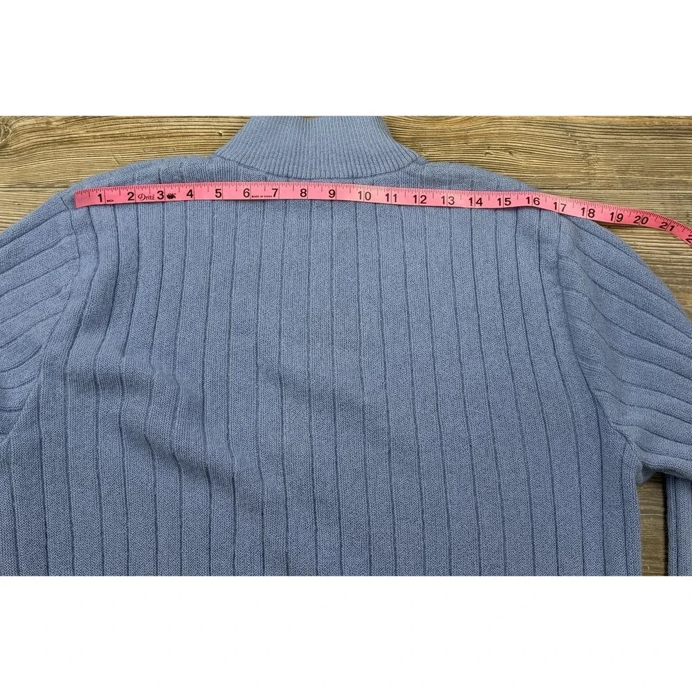 Peru Unlimited Alpaca Wool 1/4 Zip Pullover Sweater Mens L Blue Ribbed Luxury